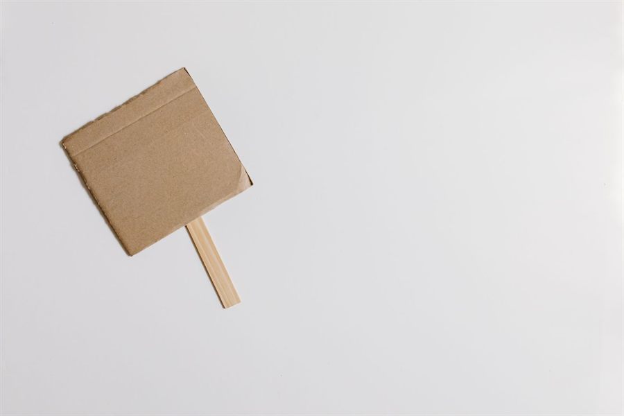 Blank handheld paddle sign on a white background